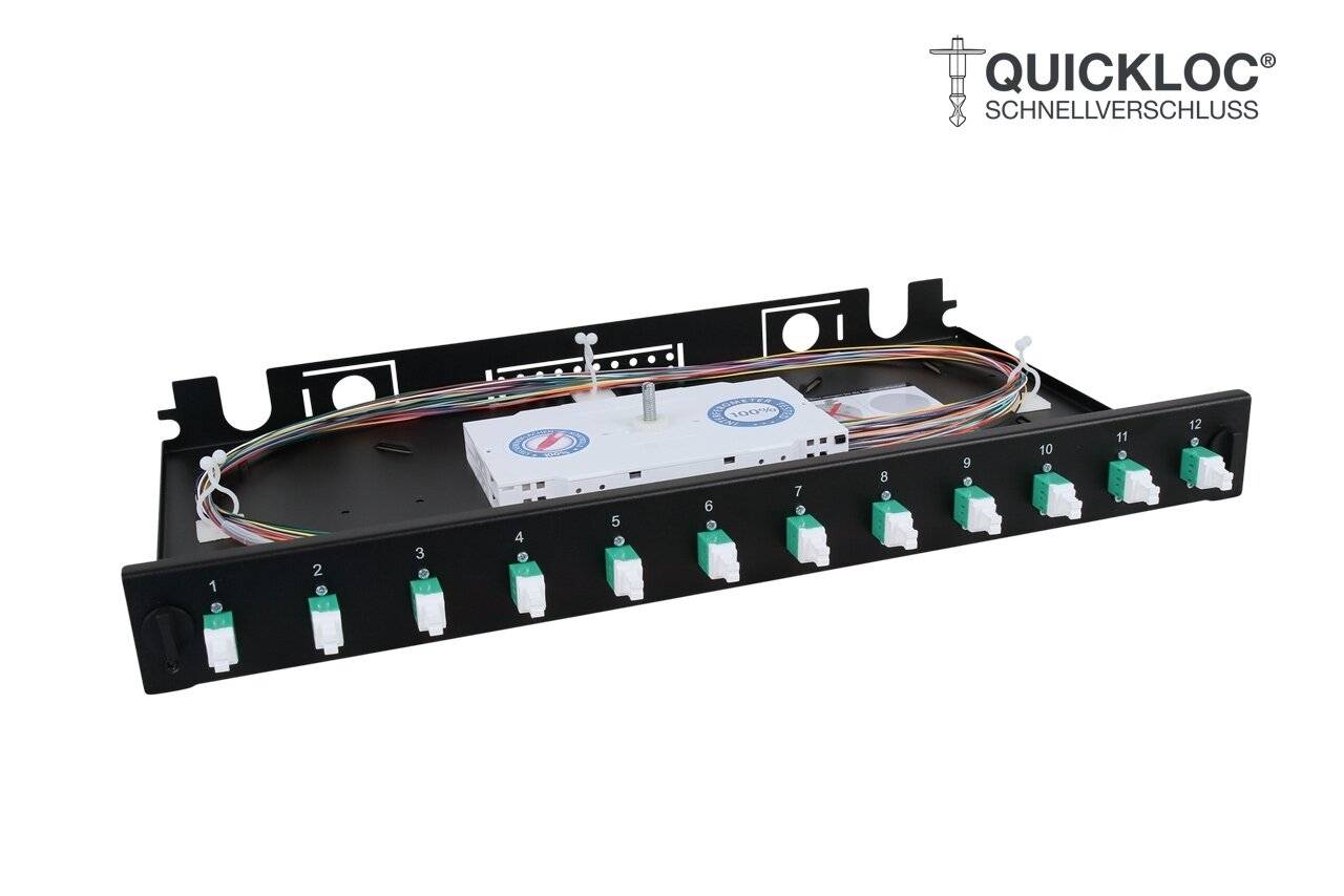 LWL Spleißbox Quick 12xLC/APC Duplex OS2 spleißfertig 1HE, ausziehbar, schwarz-0
