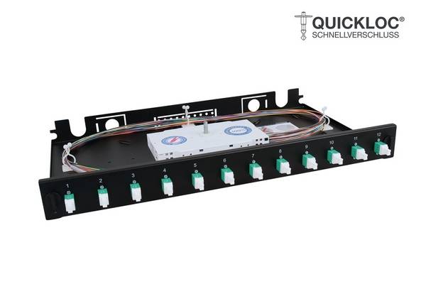 LWL Spleißbox Quick 12xLC/APC Duplex OS2 spleißfertig 1HE, ausziehbar, schwarz