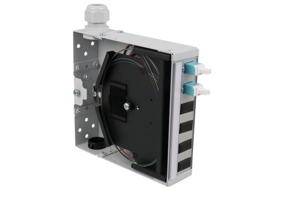 LWL Hutschienenspleißverteiler Flex 2xLC Duplex OM3 spleißfertig für Tragschiene TH35