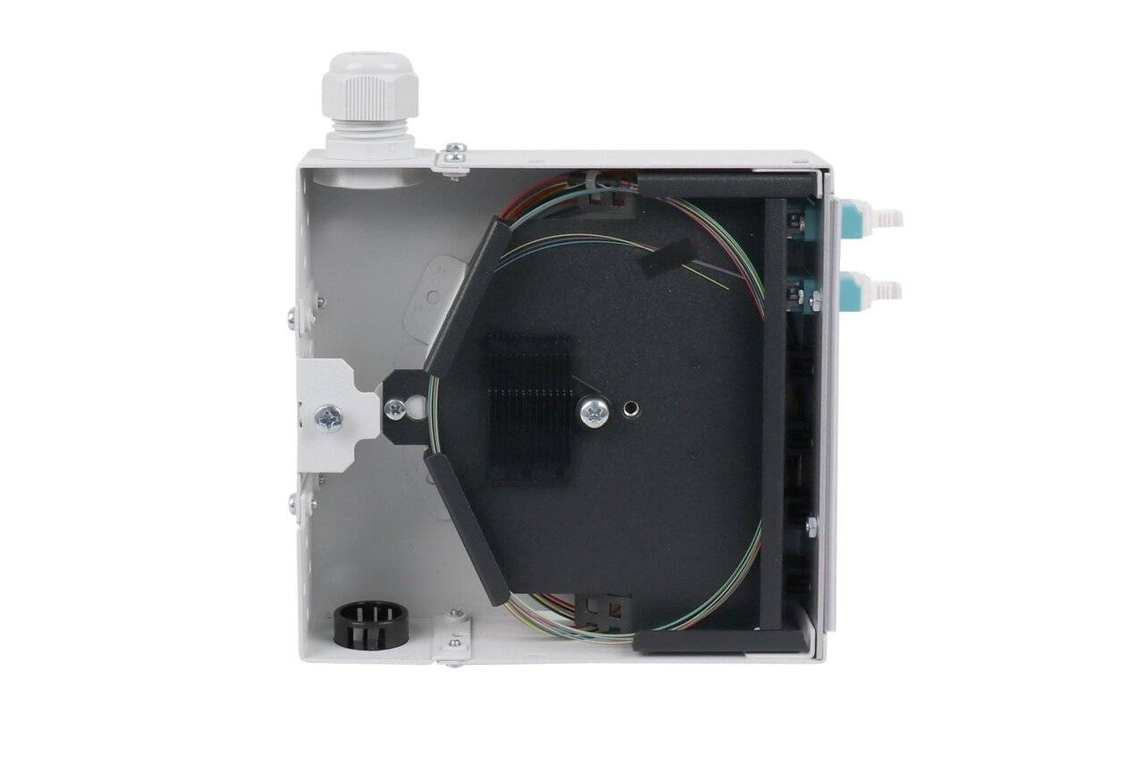 LWL Hutschienenspleißverteiler Flex 2xLC Duplex OM3 spleißfertig für Tragschiene TH35-2