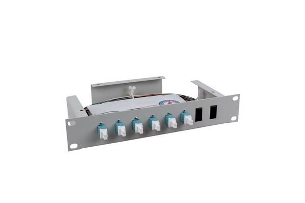 LWL Spleißbox 10" 6xLC Duplex OM3 spleißfertig 1HE, Festeinbau, lichtgrau
