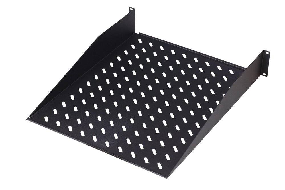 Fachboden 2HE fest, freitragend, 350mm tief, 25kg Traglast, schwarz-0