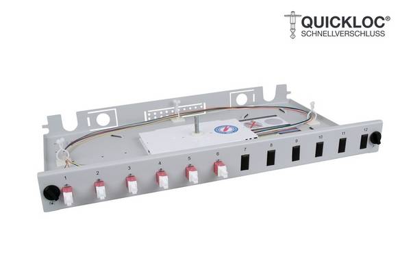 LWL Spleißbox Quick 6xLC Duplex mit 6 Fasern OM4 spleißfertig 1HE, ausziehbar, lichtgrau
