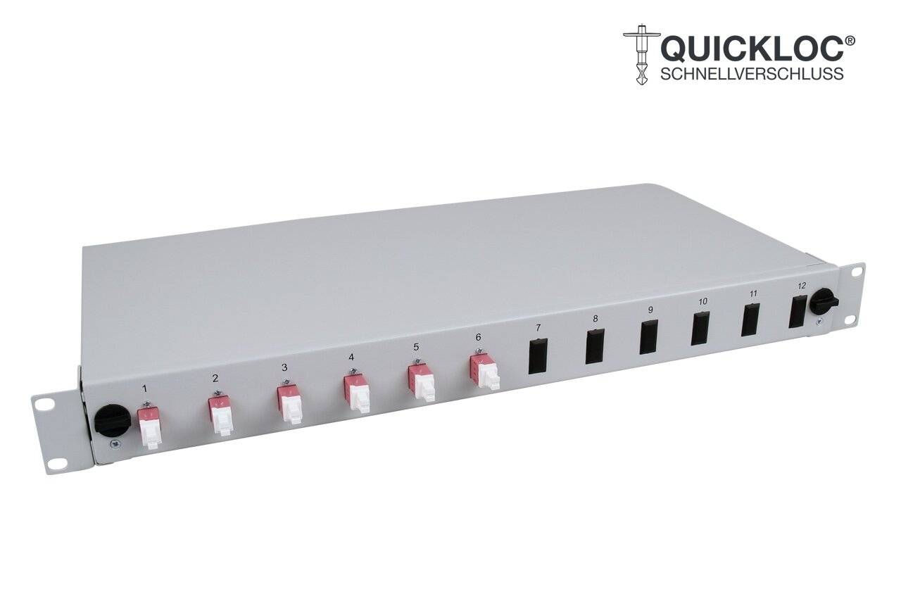 LWL Spleißbox Quick 6xLC Duplex mit 6 Fasern OM4 spleißfertig 1HE, ausziehbar, lichtgrau-1