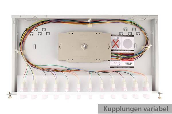 LWL Spleißbox flex 12xSC Duplex OM2 spleißfertig 1HE, Teleskopauszug, lichtgrau