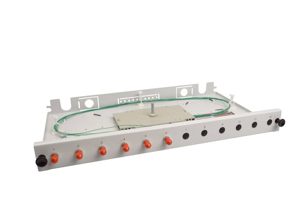 LWL Spleißbox V 6xST Simplex OM2 spleißfertig 1HE, ausziehbar, lichtgrau-0