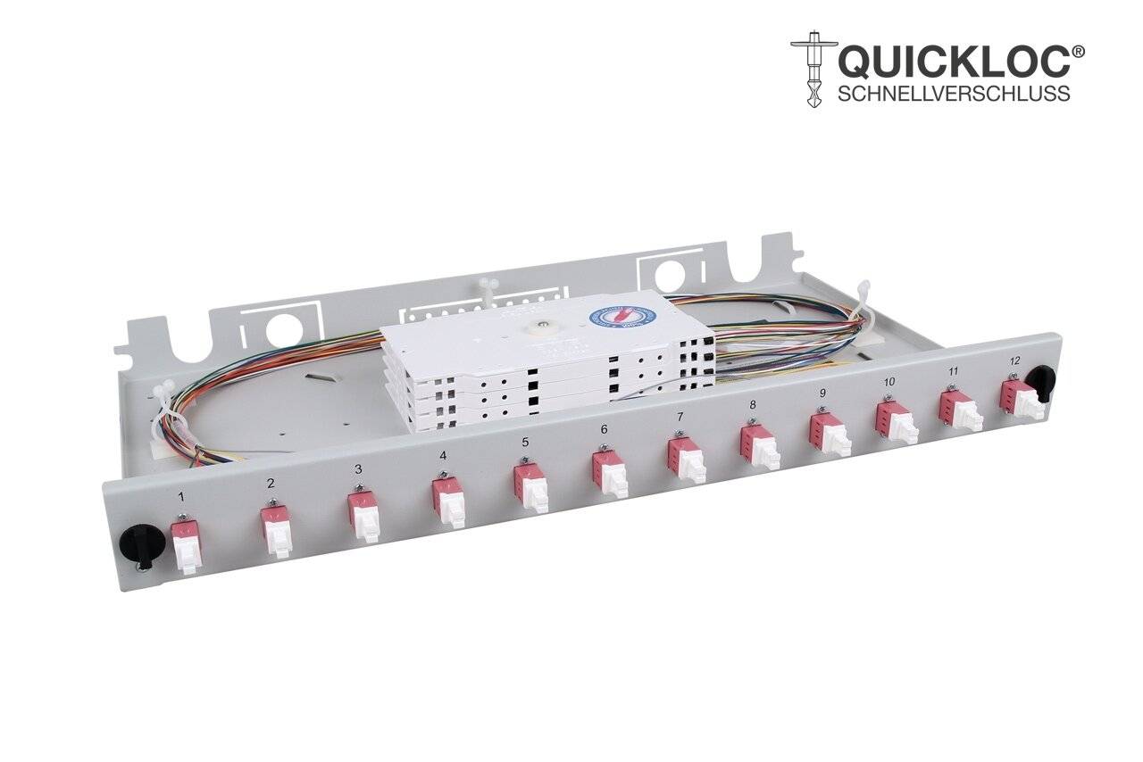 LWL Spleißbox Quick 12xLC Duplex OM4 spleißfertig 1HE, ausziehbar, schwarz-0