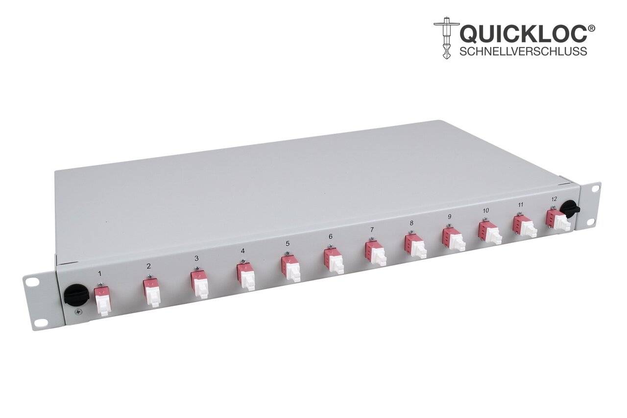 LWL Spleißbox Quick 12xLC Duplex OM4 spleißfertig 1HE, ausziehbar, schwarz-1