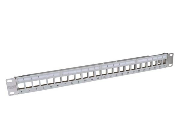 Keystone Patchpanel flex 24-port, 1HE, unbestückt, geschirmt, lichtgrau
