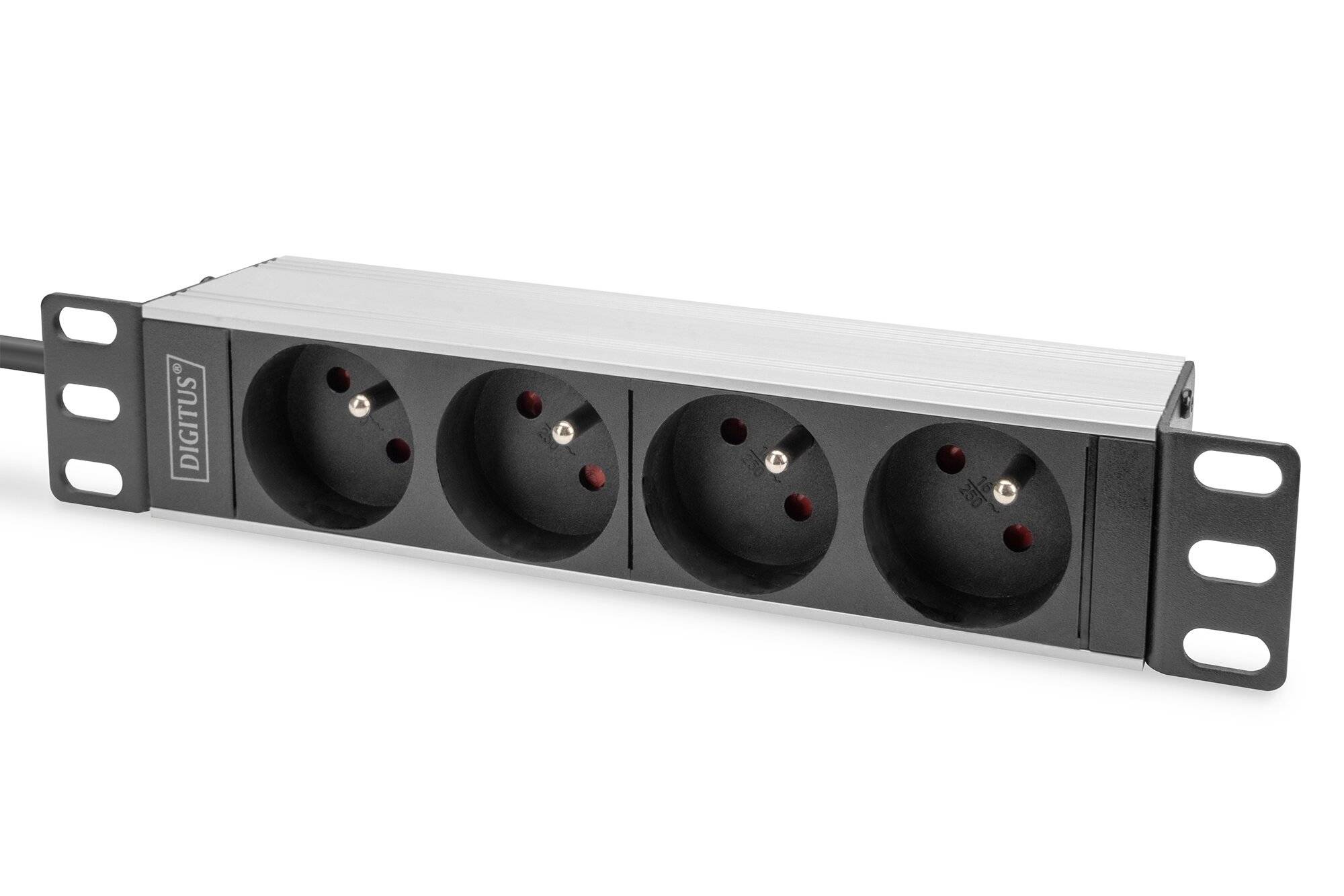 1U-Aluminium-PDU, 254 mm (10") Rack-Montage, 4x CEE 7/5 Steckdose, 16A, 4000W, 250VAC 50/60Hz-0