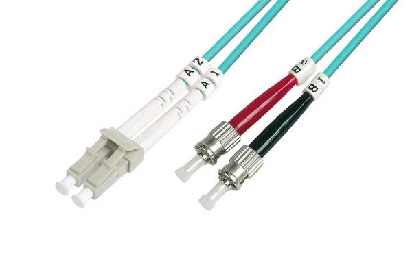 LWL Duplex Patchkabel LC-ST - 2m G50/125µm OM3 in türkis 2m