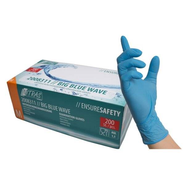 NITRAS BIG BLUE WAVE, Nitril-Einmalhandschuhe, blau, EN 455, Box à 200 Stück