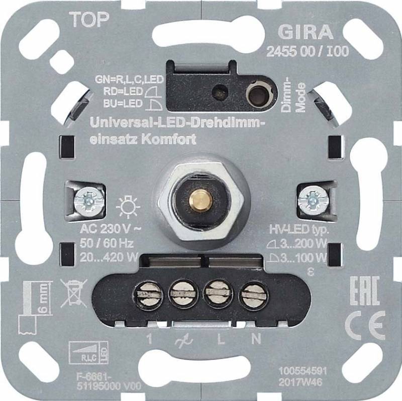 GIRA 245500 S3000 Uni-LED-Drehdimm- einsatz Komfort Einsatz Install.Baumaterial Schaltermat/Geb.Steu