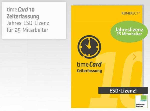 ReinerSCT Reiner SCT Jahreslizenz timeCard Zeiterfassung, 25 MA, ESD, 1 Jahr, 1 Lizenz(en),