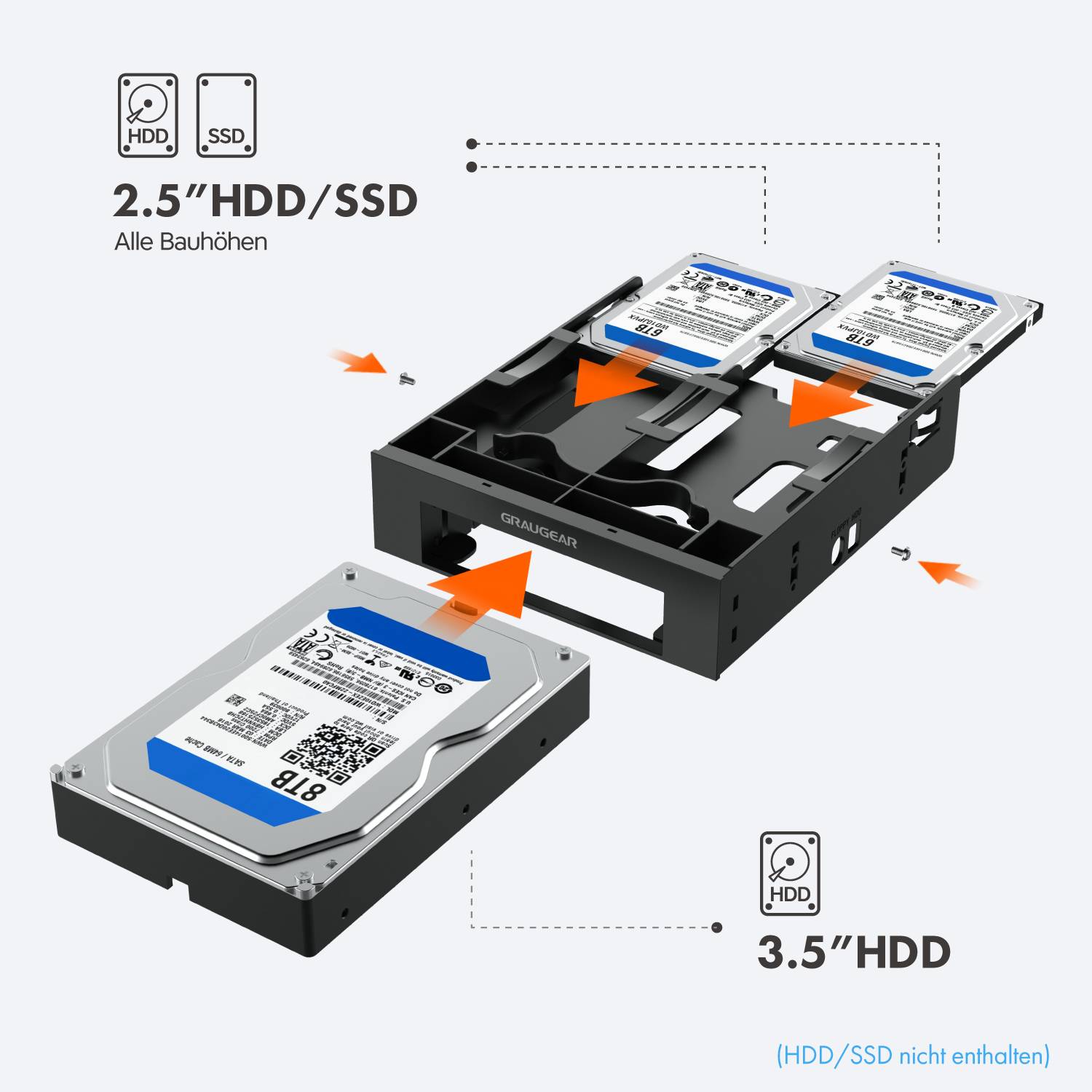 GrauGear Einbaurahmen für 2x 2.5" & 3.5" HDD/SSD in 5.25"-0