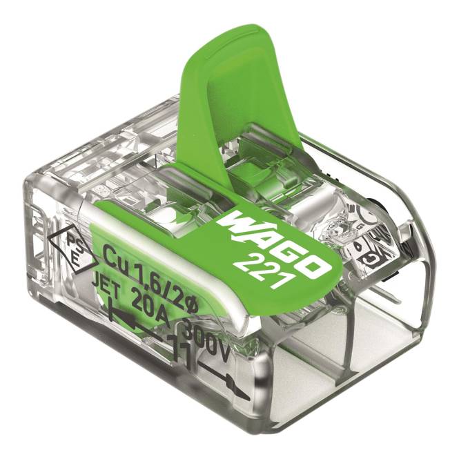 WAGO 221-422 Verbindungsklemme m.Hebel max.4qmm 2-Leiter transparent (Inhalt 100 Stück)-0