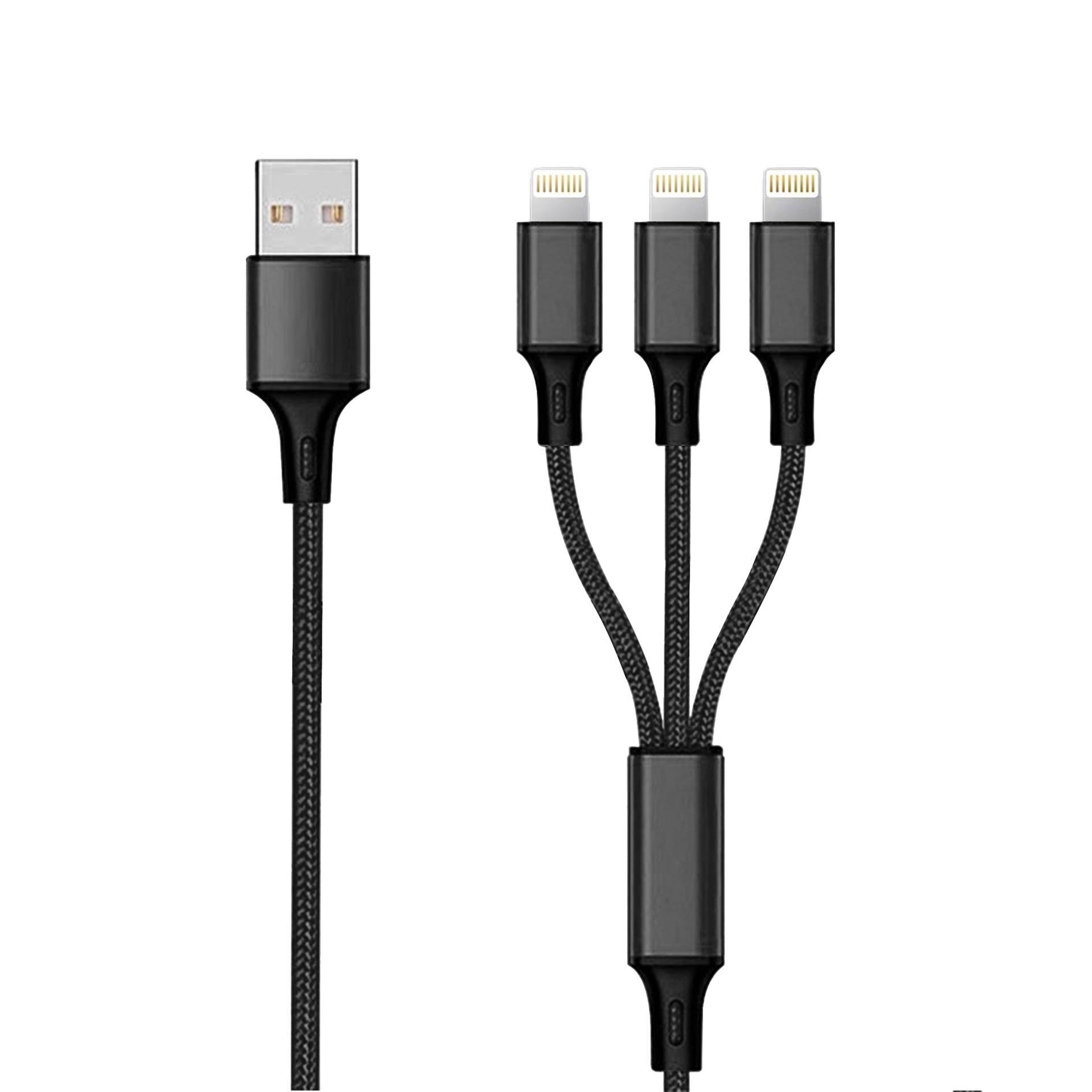 2GO 3in1 USB Ladekabel 3x Lightning Nylon schwarz - Kabel - Digital/Daten-0