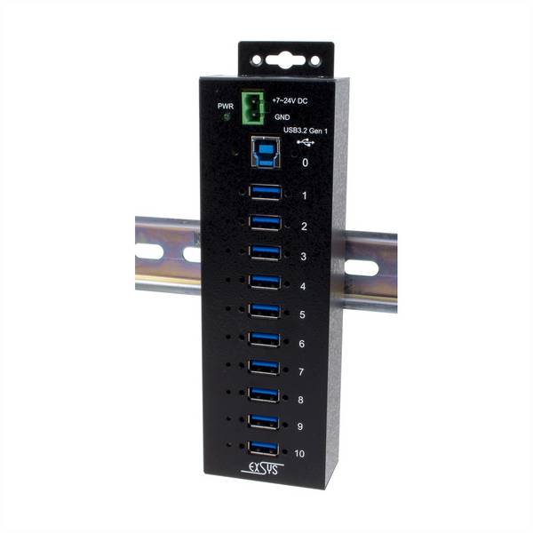 EXSYS EX-1510HMVS 10 Port USB 3.2 Gen1 Managed Metall HUB mit 15KV ESD Überspannungs-Schutz Din-Rail