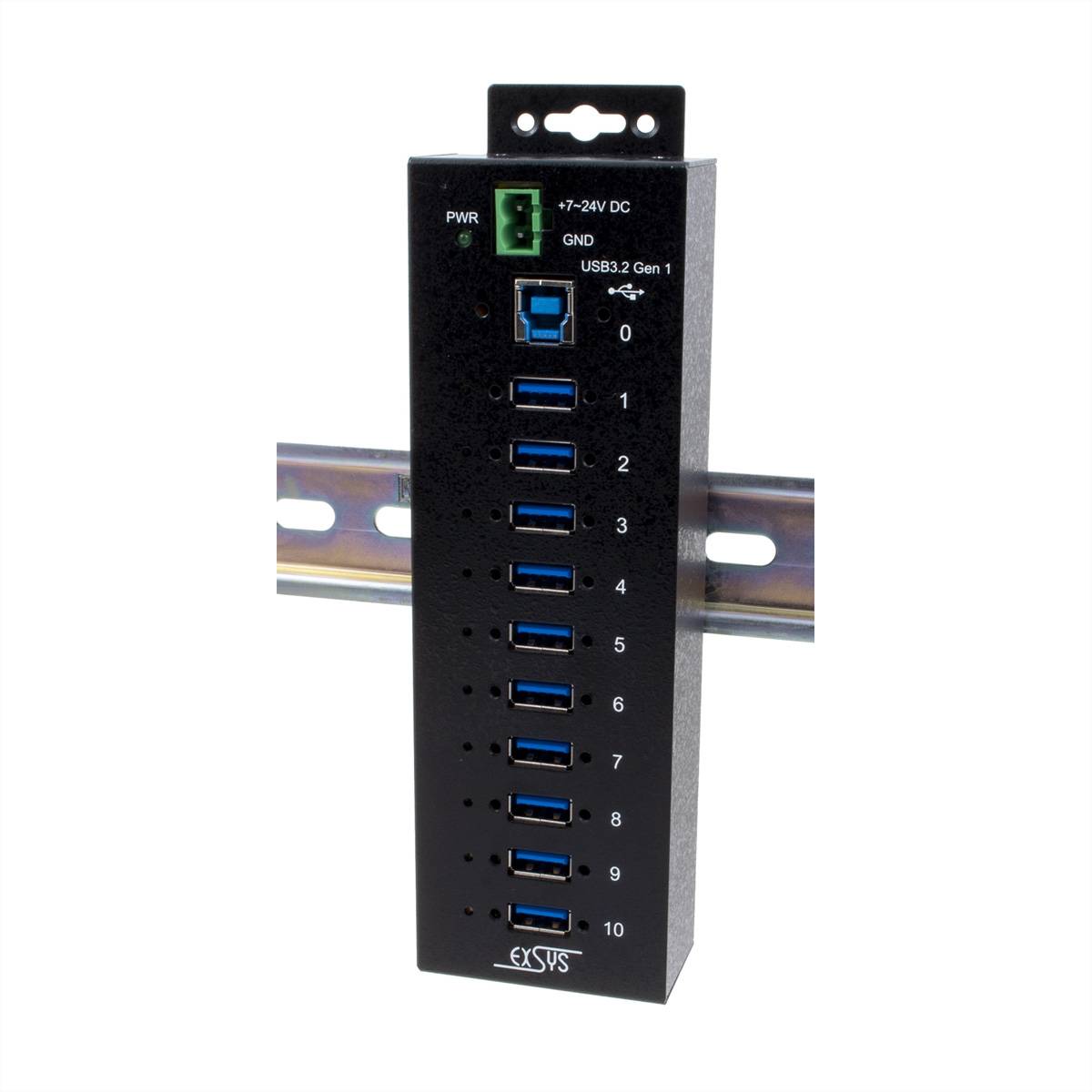 EXSYS EX-1510HMVS 10 Port USB 3.2 Gen1 Managed Metall HUB mit 15KV ESD Überspannungs-Schutz Din-Rail-0