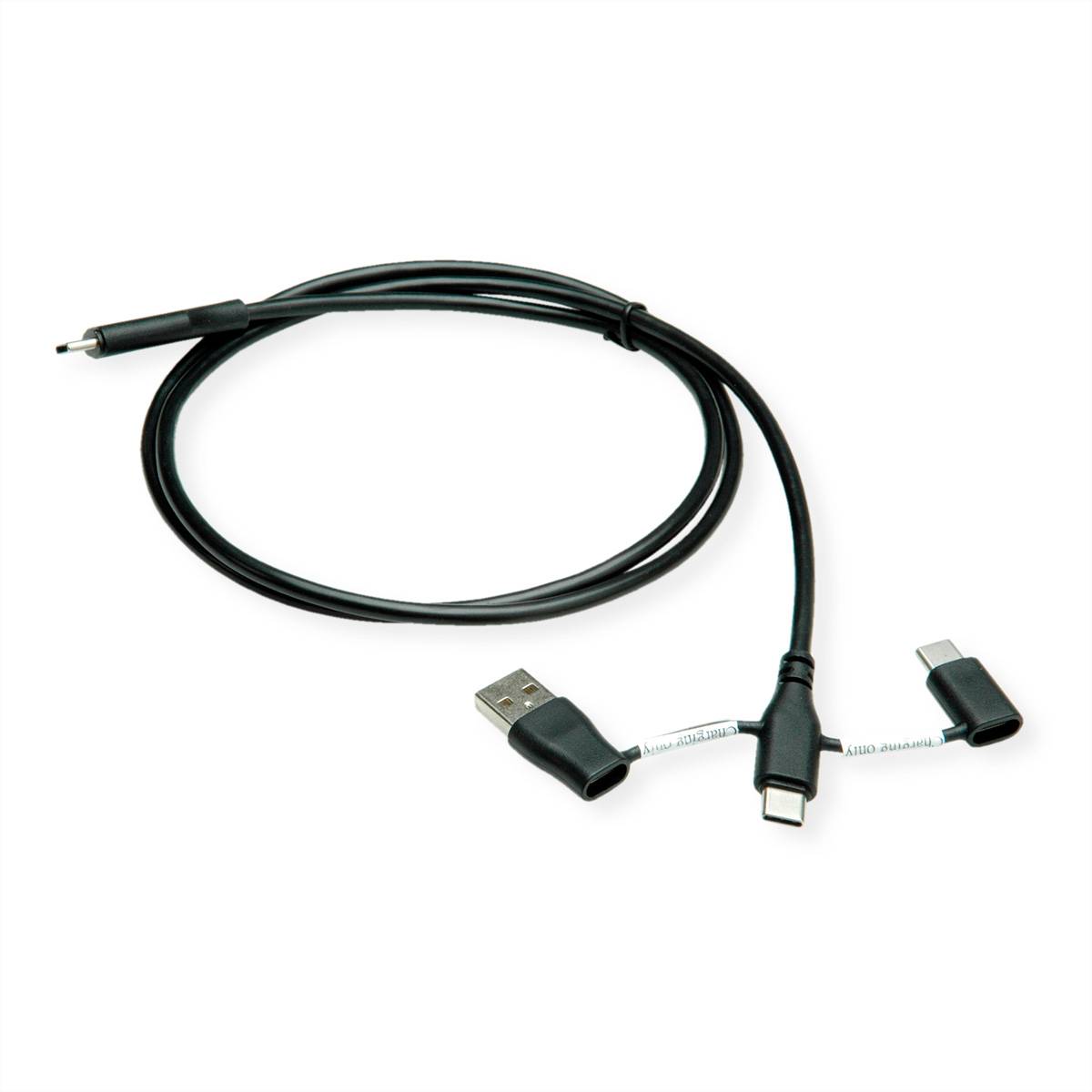 ROLINE USB 2.0 Kabel Typ C, ST/ST, mit Datenblockier-Adaptern Typ A+C, 1 m-0