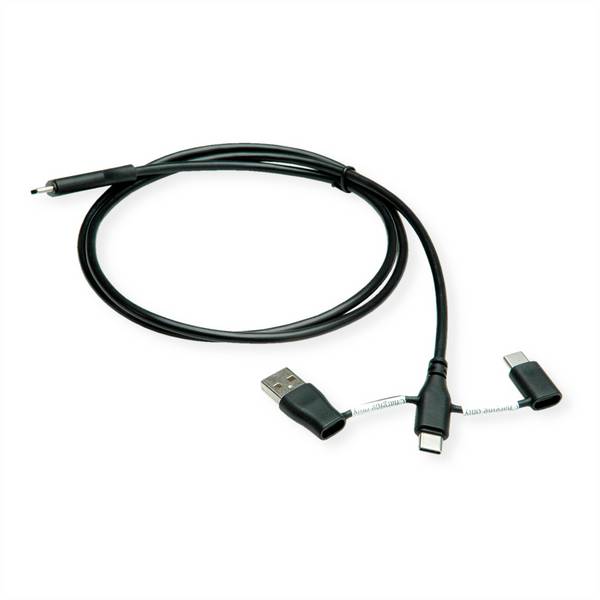 ROLINE USB 2.0 Kabel Typ C, ST/ST, mit Datenblockier-Adaptern Typ A+C, 1 m