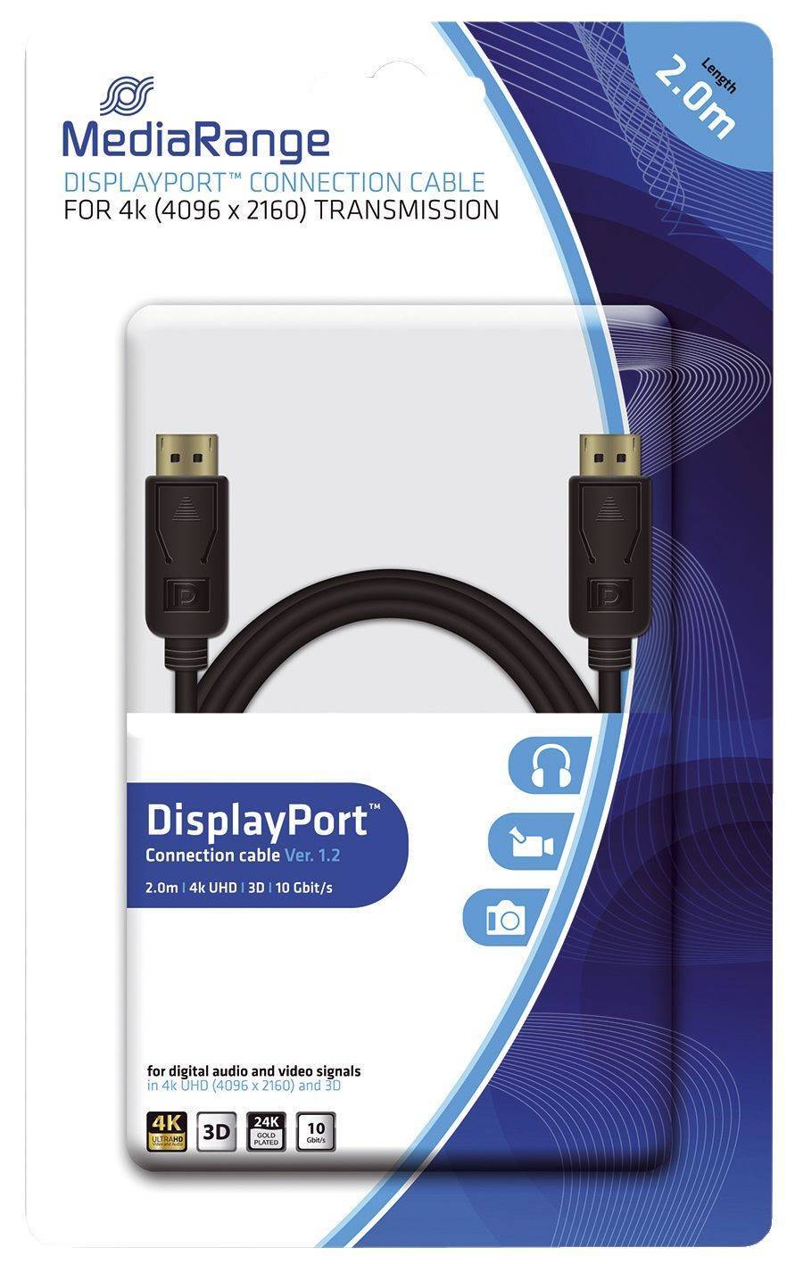 MediaRange MRCS159, 2 m, DisplayPort, DisplayPort, Männlich, Männlich, Gold