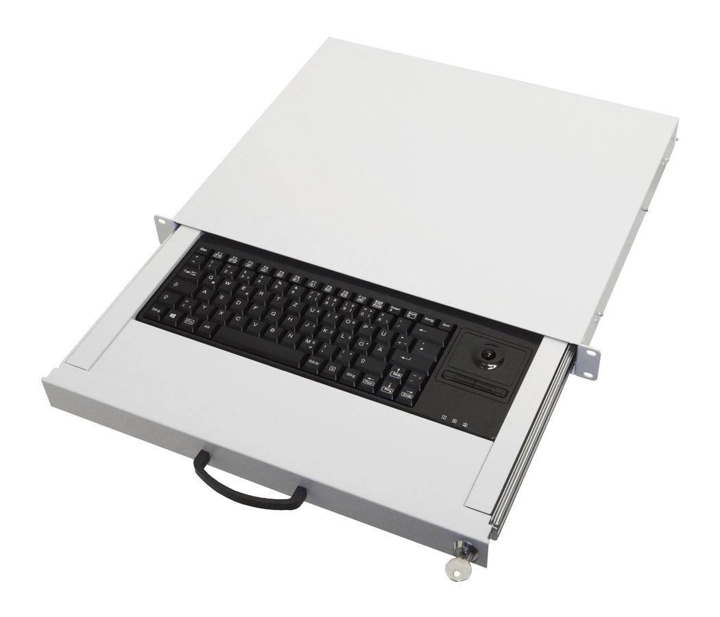 aixcase 19 Rack 1U Tastatur DE Trackball PS2&USB lichtgrau Multimedia-Technik 19 Zubehör-0