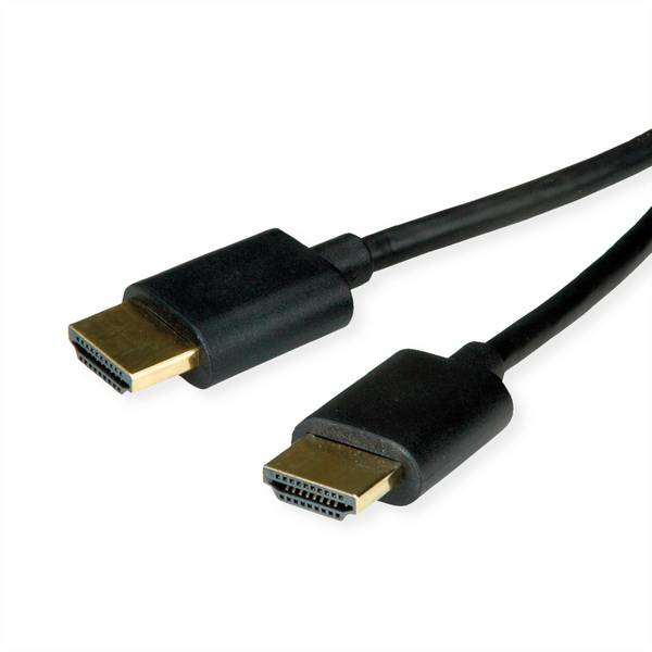ROLINE HDMI High Speed Kabel mit Ethernet, Slim, ST-ST, schwarz, 2 m