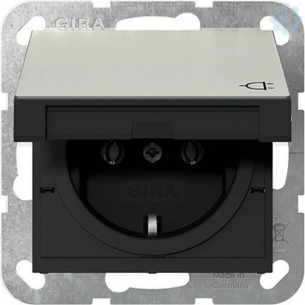 GIRA 4454600 SCHUKO-Steckdose Klappdeckel System 55 Edelstahl Install.Baumaterial Schalter-0