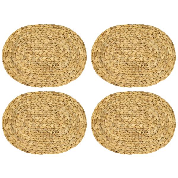 HMF Tischset oval geflochten aus Wasserhyazinthe, Platzset abwaschbar | 4er Set | 40 x 30 cm