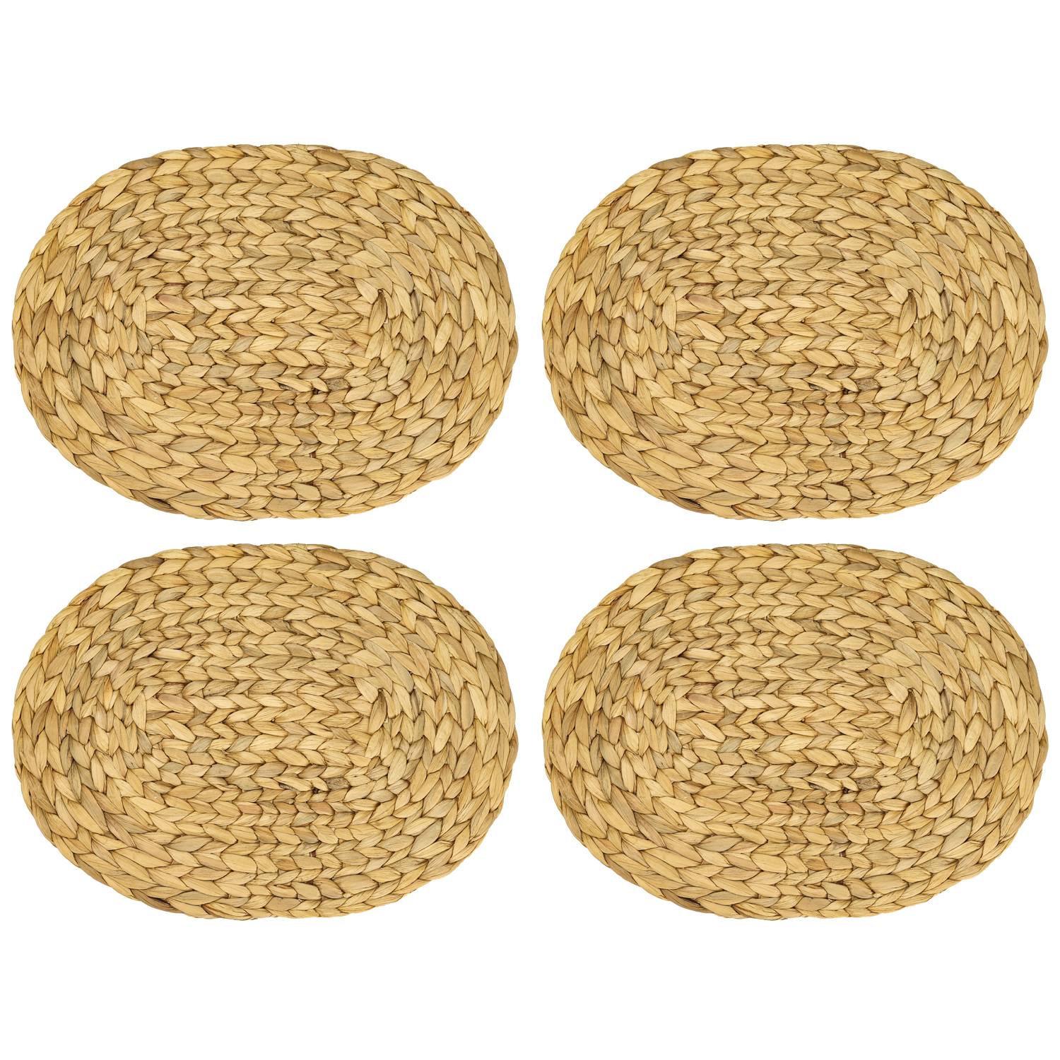 HMF Tischset oval geflochten aus Wasserhyazinthe, Platzset abwaschbar | 4er Set | 40 x 30 cm-0