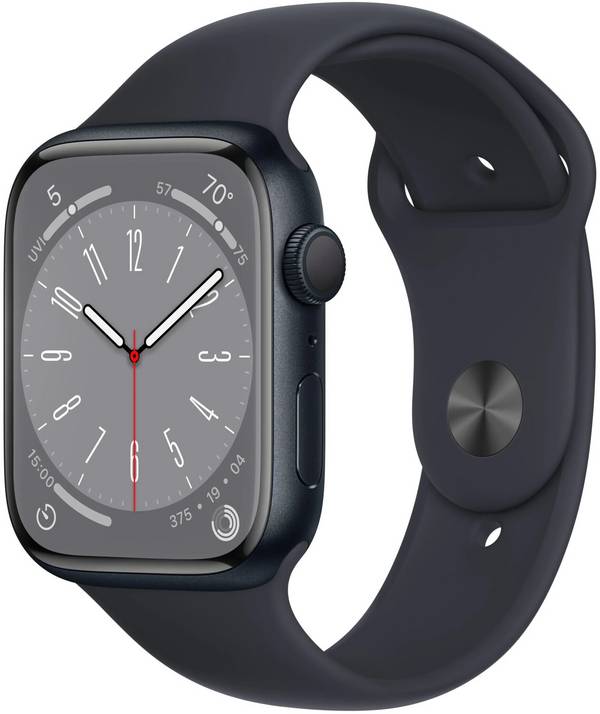Apple Watch 8 GPS Alu Midnight 45mm Black Silicon Band