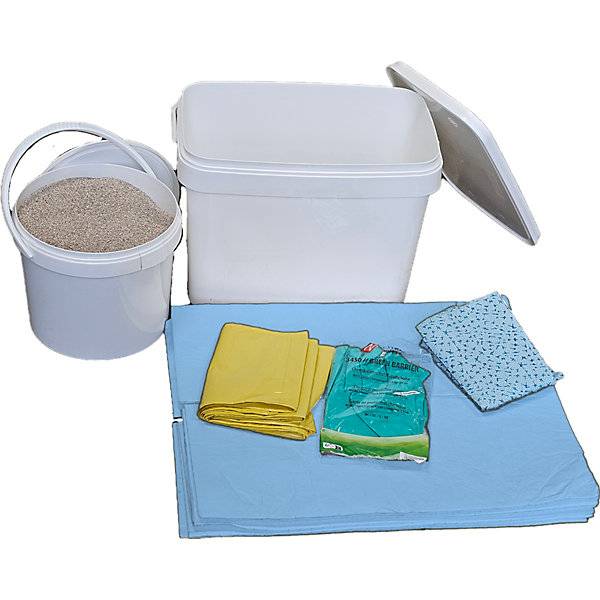 Leckage-Notfallbox mit Vliesen und Granulat Ausführung Öl Vliese blau. TAKKT Industrial & Packaging GmbH-0