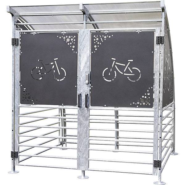 Fahrräderunterstand abschließbar für 6 Fahrräder HxB 2360 x 2260 mm Metalloptik. Etablissements Mottez & Cie-0