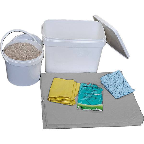 Leckage-Notfallbox mit Vliesen und Granulat Ausführung universal Vliese grau. TAKKT Industrial & Packaging-0
