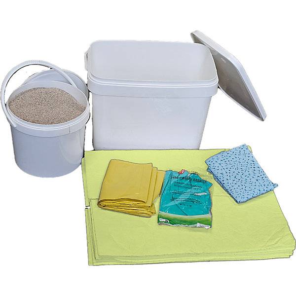 Leckage-Notfallbox mit Vliesen und Granulat Ausführung Chemikalien Vliese gelb. TAKKT Industrial & Packaging-0