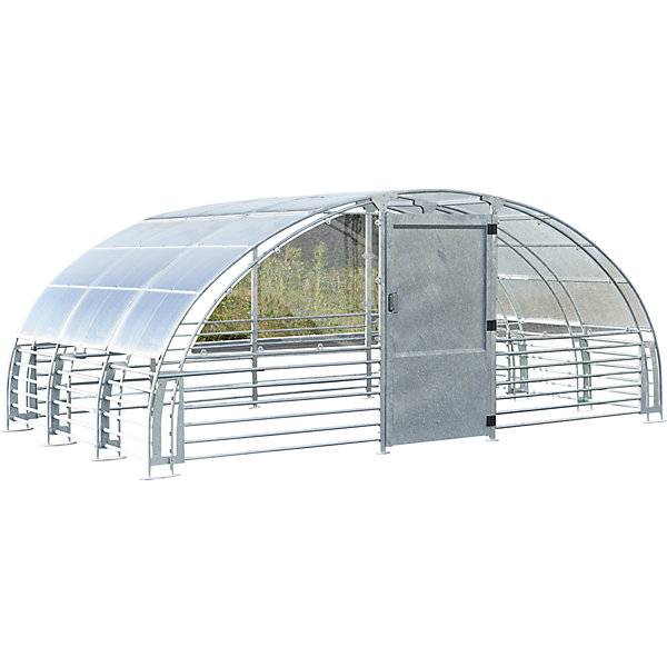 Geschlossener Unterstand HxB 2370 x 5840 mm Metalloptik Anbaueinheit für 6 Fahrräder. Etablissements Mottez &-0