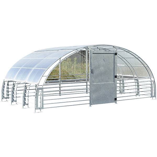 Geschlossener Unterstand HxB 2370 x 5840 mm Metalloptik Anbaueinheit für 6 Fahrräder. Etablissements Mottez &-1