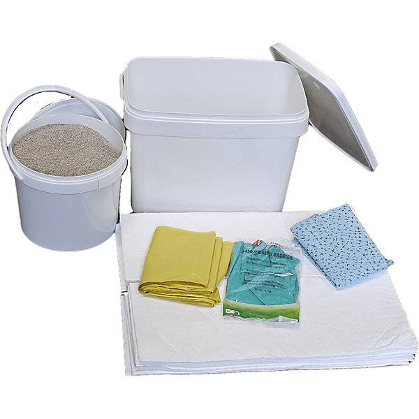 Leckage-Notfallbox mit Vliesen und Granulat Ausführung Öl Vliese weiß. TAKKT Industrial & Packaging GmbH-0