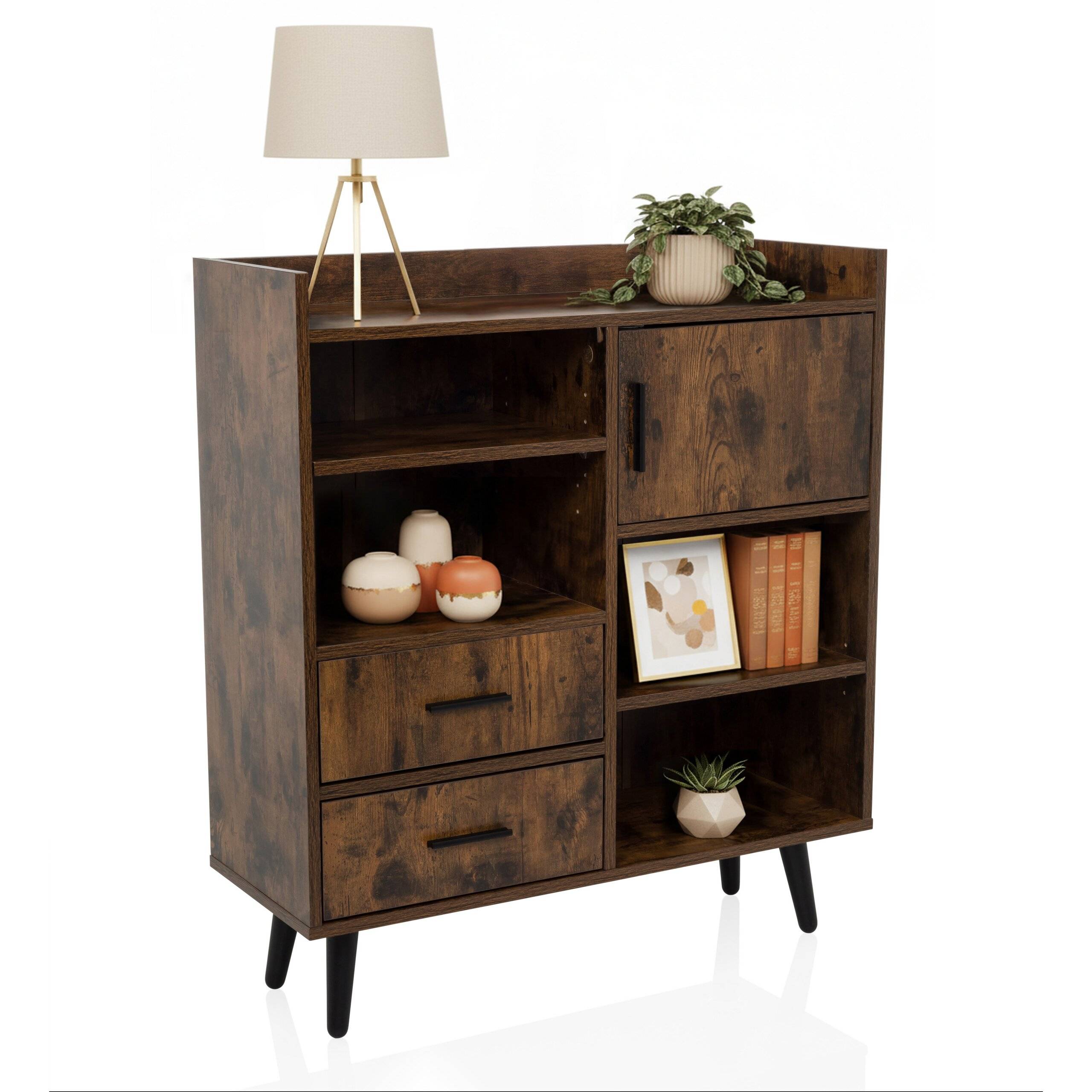 Sideboard Kommode MYRDAL 80x30x90 cm 2 Schubladen 1 Tür braun/schwarz hjh LIVING-1