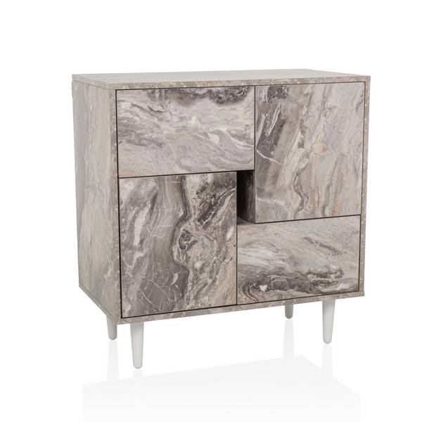 Sideboard Kommode LYKKJA 76x39,5x76 cm 2 Schubladen 2 Türen braun/weiß hjh LIVING