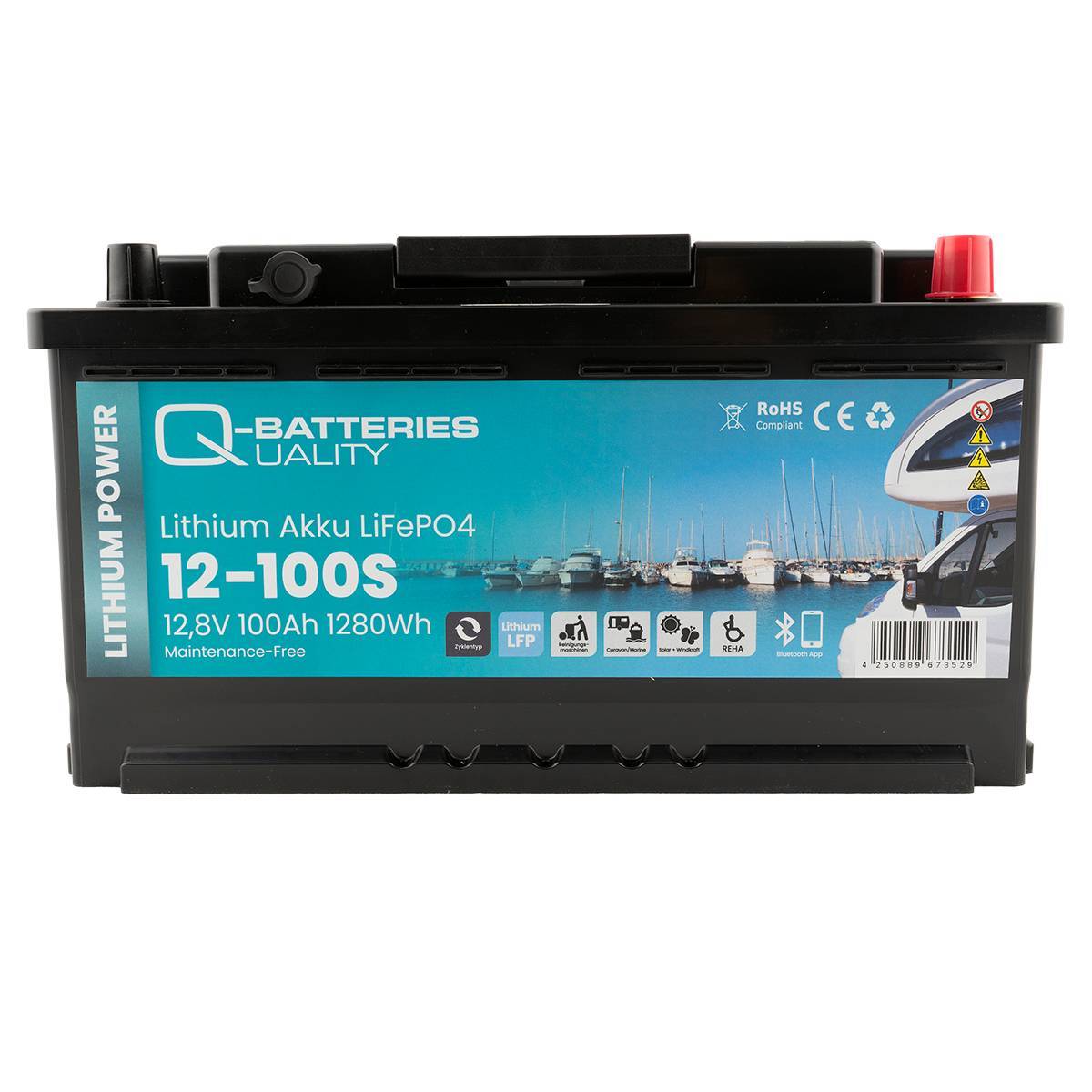 Q-Batteries Lithium Akku 12-100S 12,8V 100Ah 1280Wh LiFePO4 Batterie mit Bluetooth & Heizung-1