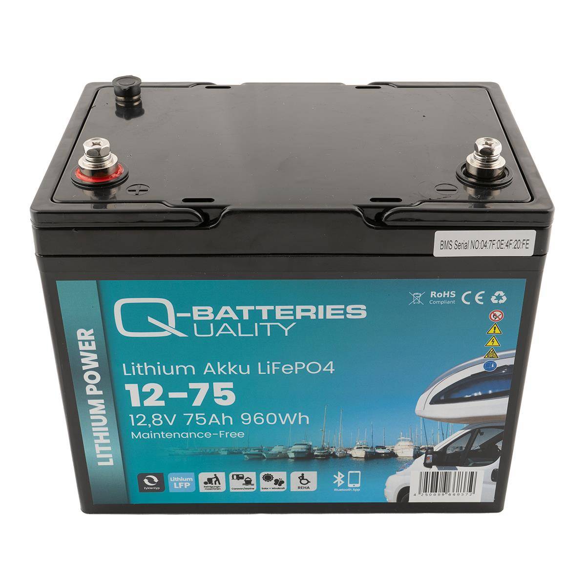Q-Batteries Lithium Akku 12-75 12,8V 75Ah 960Wh LiFePO4 Batterie mit Bluetooth-4