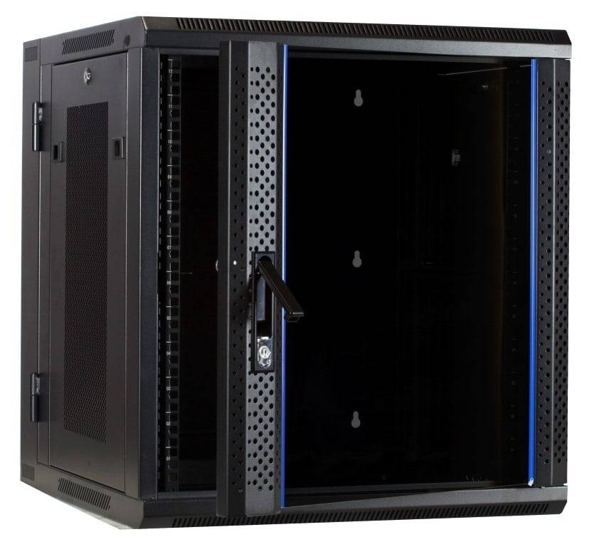 Danicom - 12 HE Serverschrank, wendbares Wandgehäuse mit Glastür und perforierten Seitenwänden (BxTxH) 600 x 600 x 635mm-1