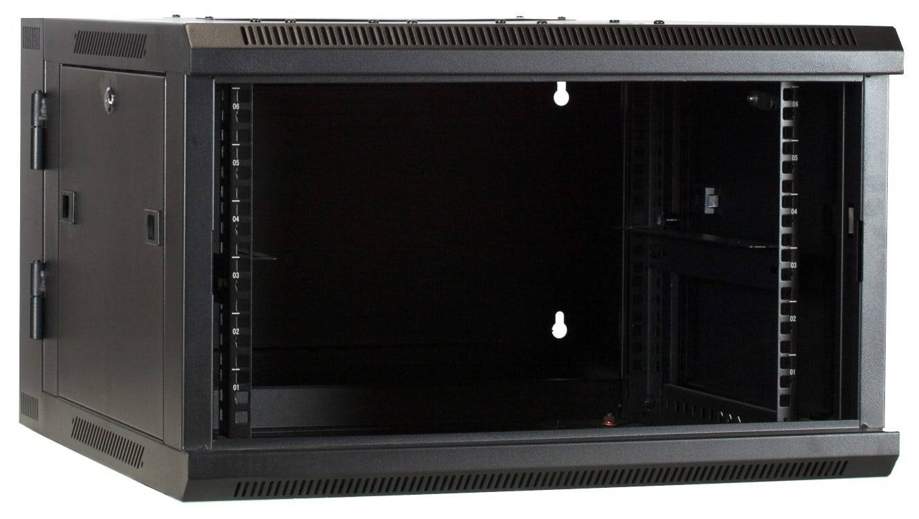 6 HE Serverschrank, wendbares Wandgehäuse mit Glastür (BxTxH) 600 x 600 x 368mm-2