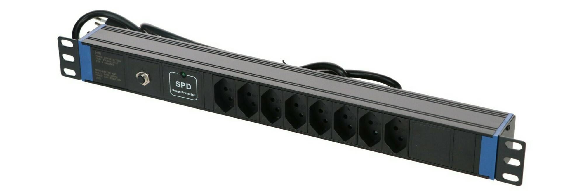 19" Schweizer Steckdosenleiste Surge Protection Overload - 8-fach-2