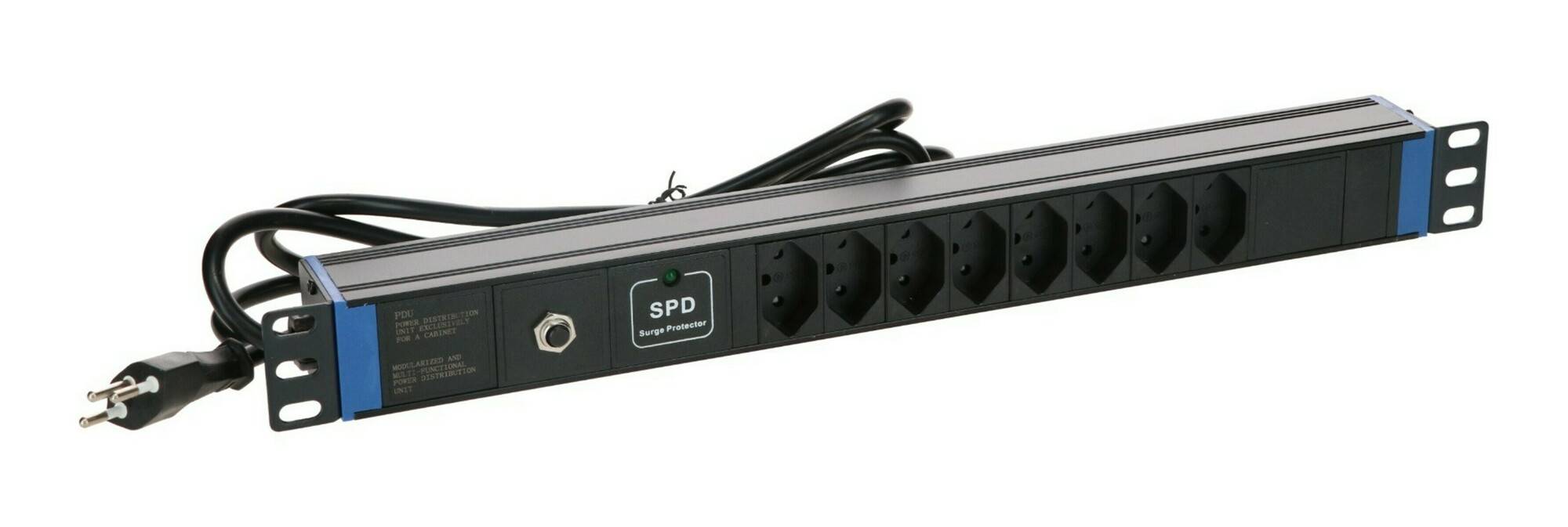 19" Schweizer Steckdosenleiste Surge Protection Overload - 8-fach-3