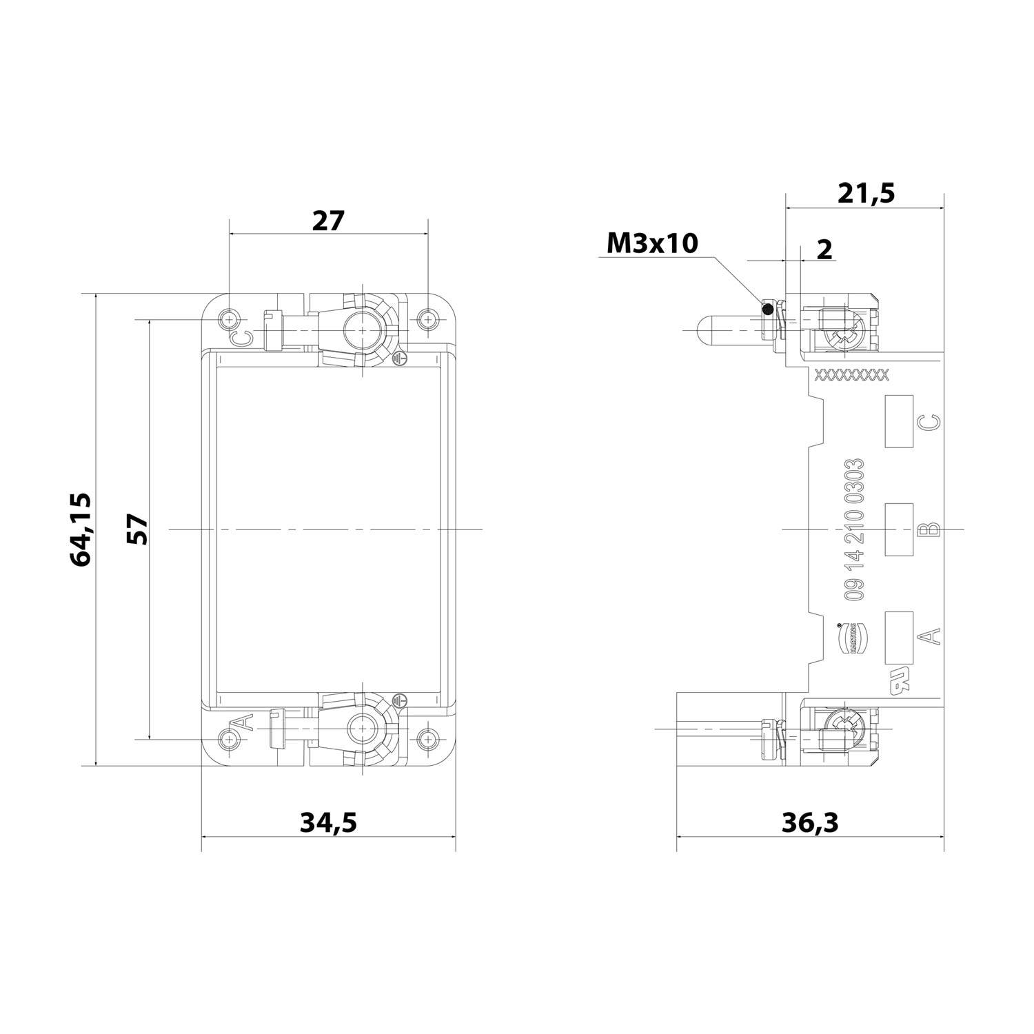 Harting 09142100303, Han HMC Gelenkrahmen (M), Baugröße 10B Stift, für 3 Module-2