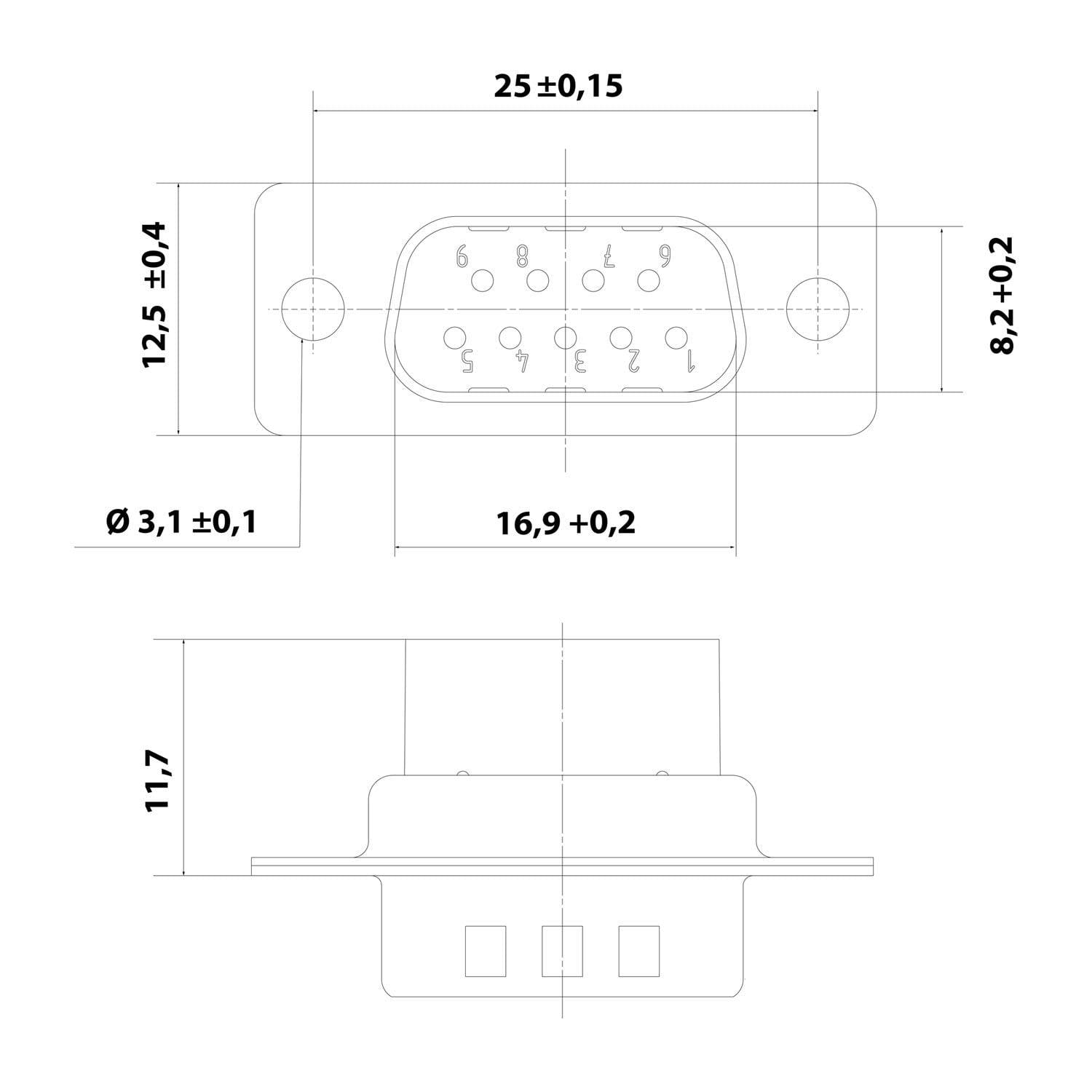 Harting 09670095601, D-Sub Stifteinsatz (M) passend für D-Sub Gehäuse Baugröße-2