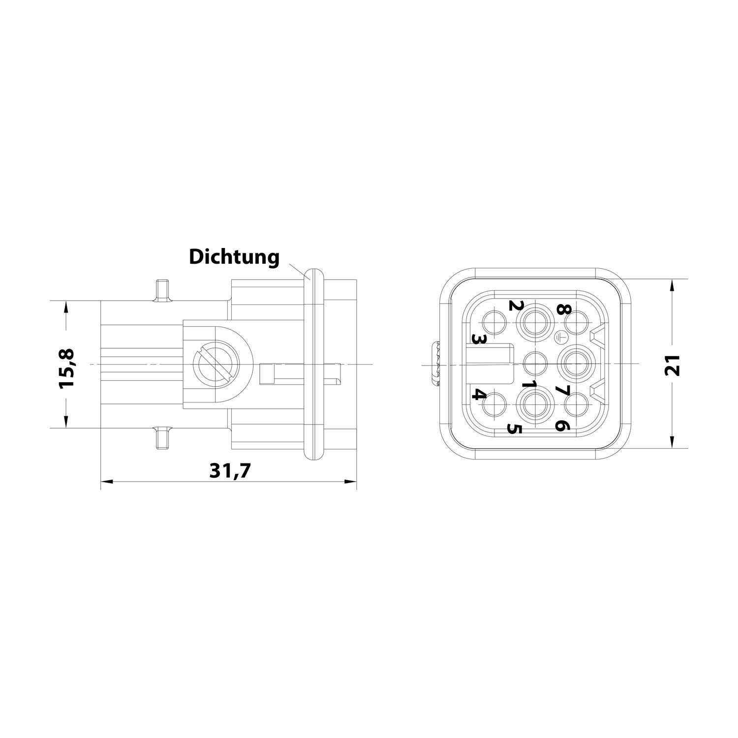 HARTING Han 8D Stifteinsatz (M) Crimpanschluss, 8-polig AC 50V / DC 120V, 10A - 1 Stück-2